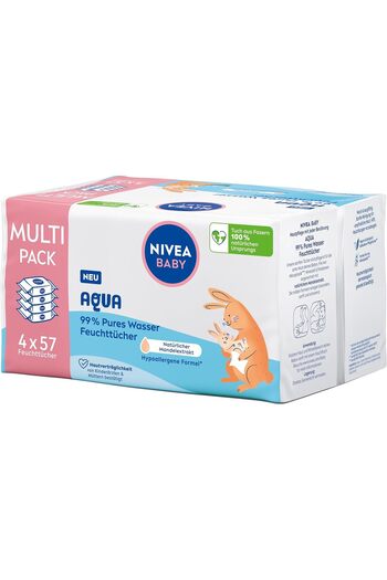 NIVEA Baby Aqua Wet Wipes for Sensitive Baby Skin - 4 x 57 wipes
