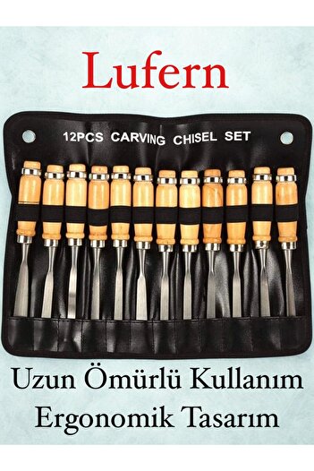Lufern 12 Parça Ahşap Oyma Iskarpela Set Profesyonel Taş Seramik Tahta Hobi Gravür Keskin Bıçak Takımı