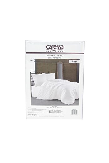 Caressa Bedding Set, 2 People, 4 Pieces, 100% Satin Cotton, White