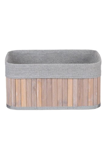 Jumbo Bamboo and Grey Fabric Storage Basket, 32x22x16cm