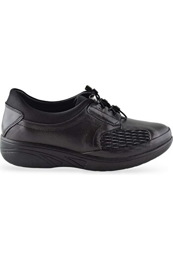 ayaktrendi Women's Leather Comfort Shoes 4204 - Black - 36
