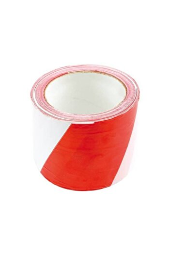 Scley Warning Tape, Red-White, Adhesive, Width 80mm, Length 100m