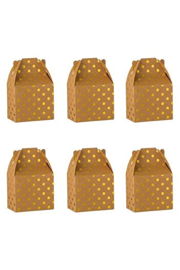 ANTBRO Set 6 Boxes for Sweets Antbro®, Kraft Paper with Golden Dotted Foil, Easy Closure with Handle, 10x5