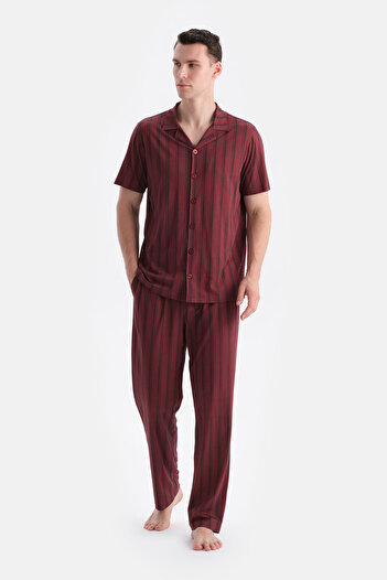 Eros Burgundy Striped Shirt Pants Set