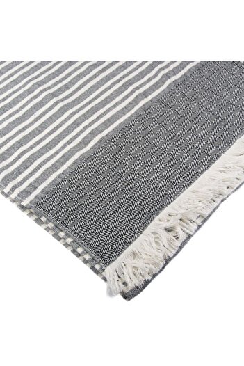ANTBRO Hamam Cotton Beach Towel Antbro®, Rhombus Pattern, with Tassels, Gray/White, 180x100cm