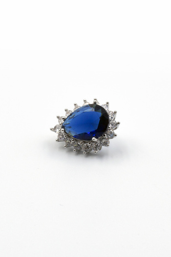 Sose Moda Navy Blue Zircon Stone Drop Model Evening Dress Earrings - Stylish Earrings in Shiny Silver Color