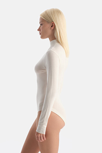 Eros Ekru Modal Kaşmir Uzun Kollu Balıkçı Yaka Bodysuıt