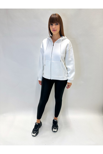 IFASTFASHION Women's sweatshirt with zipper and hood - casual model available in black, white and gray for autumn-winter