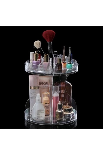 ANTBRO Rotating Transparent Acrylic Organizer with 2 Levels for Cosmetics, 25x25cm