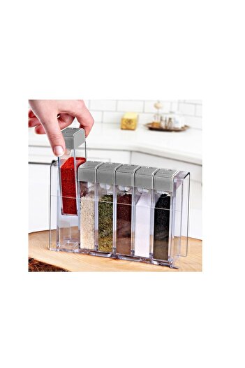 NO BRAND Set 6 x Spice Containers, Plastic, 2.5 x 4.5 x 11.5 cm, Gray/Transparent