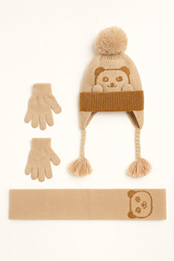 Krazber Baby Boy Scarf, Beanie and Gloves Set |   Beige
