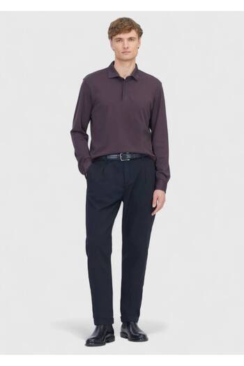 Ramsey Plum Plain Polo Neck 100% Cotton T-Shirt
