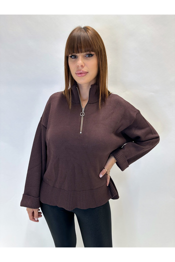 IFASTFASHION Women's blouse with high collar and short zipper - modern casual model for autumn-winter