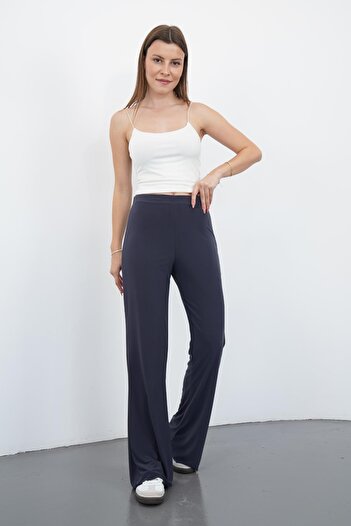 penyebizden Nira Women's Maxi Length Spanish Leg Viscose Trousers-Smoked