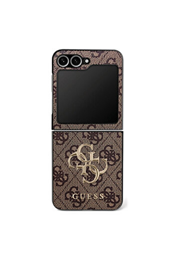 Guess Samsung Galaxy Z Flip7 Leather 4G Metal Logo Case, Brown