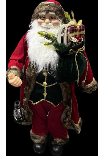Next Plus Santa in Town Santa Claus 120cm Detailed Large Size Christmas Decorative Ornament with Hat and Lantern
