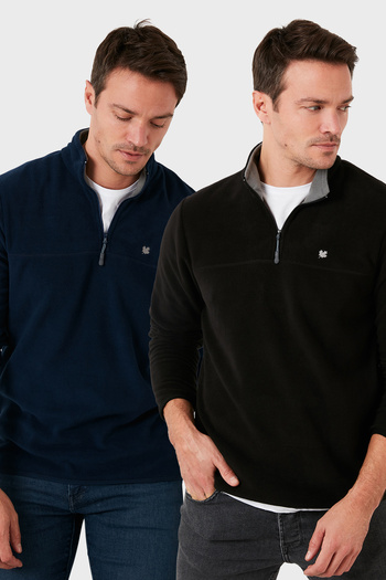 Buratti Slim Fit Anti-Pilling Non-Pilling Bato Collar Raised 2-Pack Fleece Men's Polar 5906