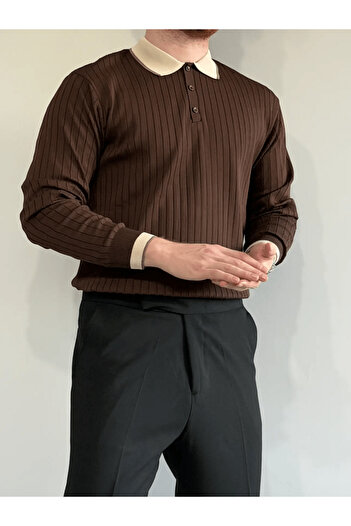 MENOFOURSWEAR Old Money Premium Long Sleeve Men's Knitwear Sweater Brown