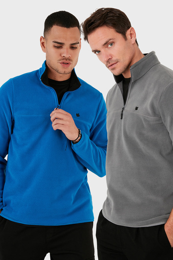 Buratti Slim Fit Anti-Pilling Non-Pilling Bato Collar Raised 2-Pack Fleece Men's Polar 5906