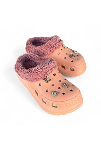 AkınalBella Women's Stone-Patterned High-Soled Wool-Lined Orthopedic Slippers