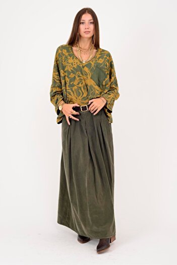 Park Moda 3233 Lova Belt-Detail Flocked Velvet Skirt