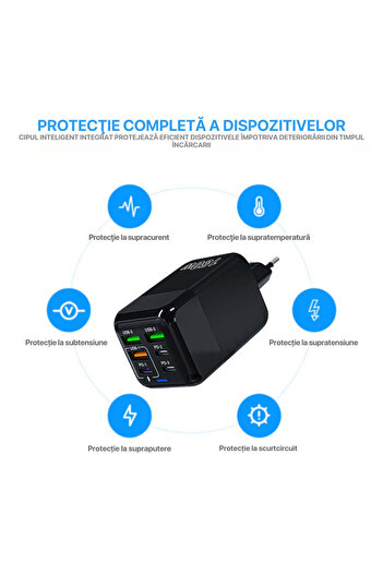 DigikalaX Digital Kala Charger Adapter, 6 Ports, 3 x USB, 3 x Type-C, 150W Fast Charge, LED, Black