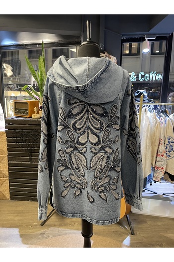 Dadali Women's Stone Embroidered Special Design Embroidered Denim Jacket