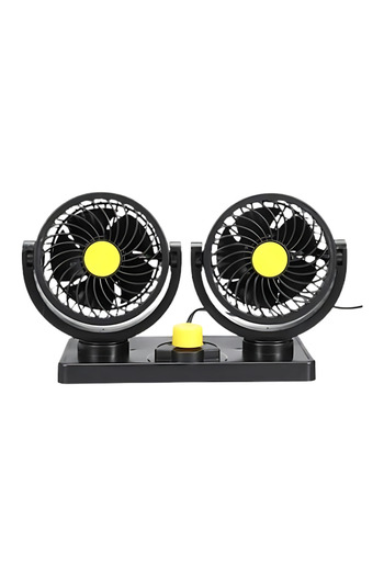 ROMSHOP Double car fan 12V 360 degree cooling 2 speeds compact
