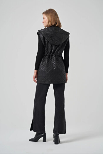 Nuss 6022 Pocket Covers Stone Embroidered Vest - Black