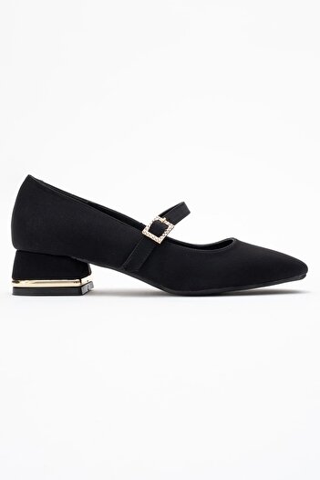 CCWAY AYAKKABI Women's Stone Buckle Heeled Shoes; Black Zra