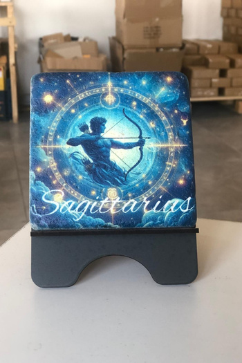FourArts Pictură artistică în marmură cu semnul zodiacal Sagittarius 10x10 cm Accesoriu decorativ pentru birou