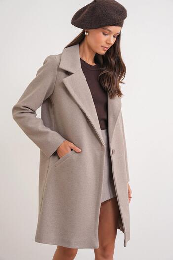 Mixray 3802 Women's Single Button Cashmere Coat Mink