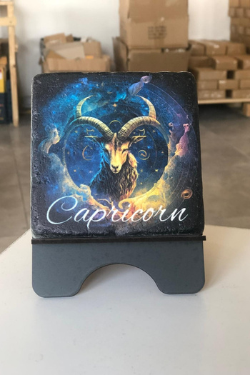 FourArts Pictură artistică din marmură cu semnul zodiacal Capricorn 10x10 cm Accesoriu decorativ pentru birou