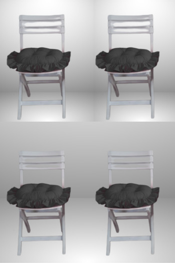 MİNDERHAN Fringed Ruffled Oval Chair Cushion 40X40 cm (4 Pieces)