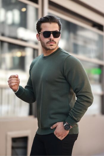 comstar Men's Crew Neck Basic Long Sleeve Slim Fit Khaki Sweatshirt