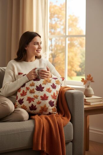 ANJEAHOME Moselle 3D Embroidery Effect Autumn Pattern Throw Pillow Cover, Digital Printed - 45X45 cm (Without Inner Filling)