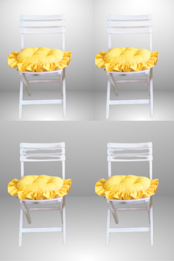 MİNDERHAN Fringed Ruffled Oval Chair Cushion 45X45 cm (4 Pieces)
