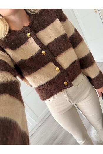 CADDELAMODA Women's Thick Striped Shaded Soft Cardigan