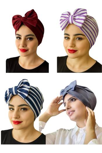 ALDAİR 4 Pieces of Double-Sided Outer Bonnets with Bows (Bows Can Be Removed)