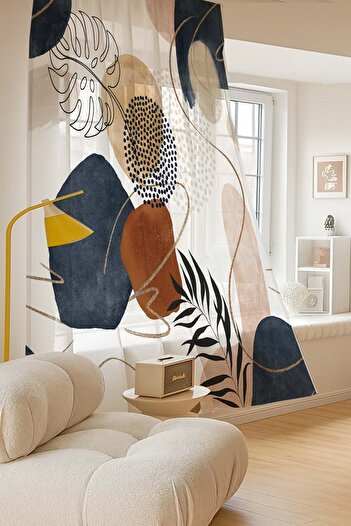 Else Dekor Gray Brown Minimal Patterned Digital Printing Background Curtain Living Room Kitchen Bedroom 140X260Cm
