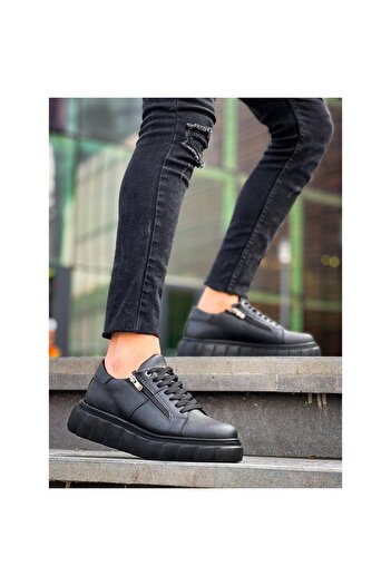 Zerenyus Zr-X155 Premium Black Zippered High Sole Casual Sports Shoes
