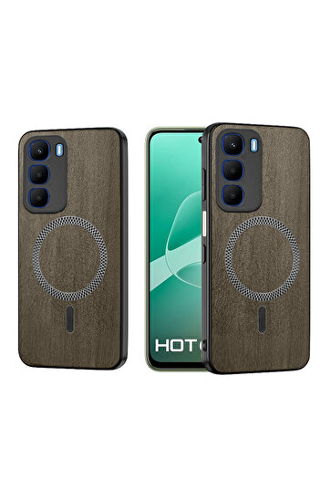 Wtech Infinix Hot 60 5G 2025 Wood Texture Strong Plus Shell Shockproof Magsafe Hard PC Rear Case Cover