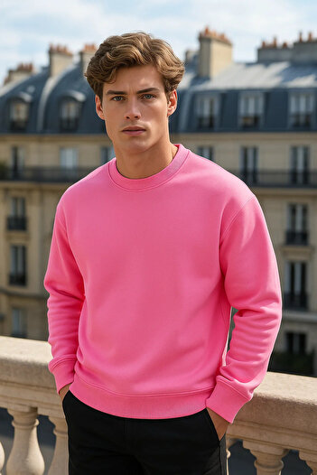 COMBİNE MİCHAİL Men's Crew Neck Oversize Pink Sweater