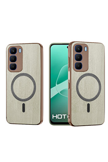 Wtech Infinix Hot 60 5G 2025 Wood Texture Strong Plus Shell Shockproof Magsafe Hard PC Rear Case Cover
