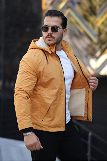 FASİON Men's Fur-Lined Thick Winter Coat with Detachable Hood, Waterproof and Cold-Proof