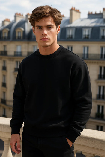 COMBİNE MİCHAİL Men's Crew Neck Oversize Black Sweater