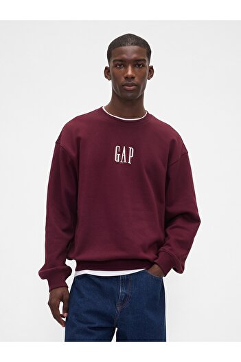 GAP Erkek Bordo Heavyweight Oversized Logo Bisiklet Yaka Sweatshirt