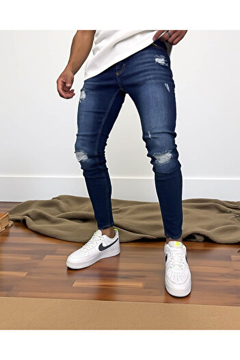 dehaine Blugi barbati slim fit, albstri, model cu rupturi, 6121