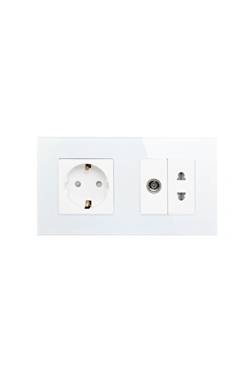 Bingoelec Double Socket 4Module (2+2M), 1x Shuko 16A + 1x Italian Standard Socket + 1x TV Socket, Glass Frame,