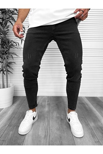 dehaine Blugi barbati slim fit, negru, model cu zgarieturi, 9232